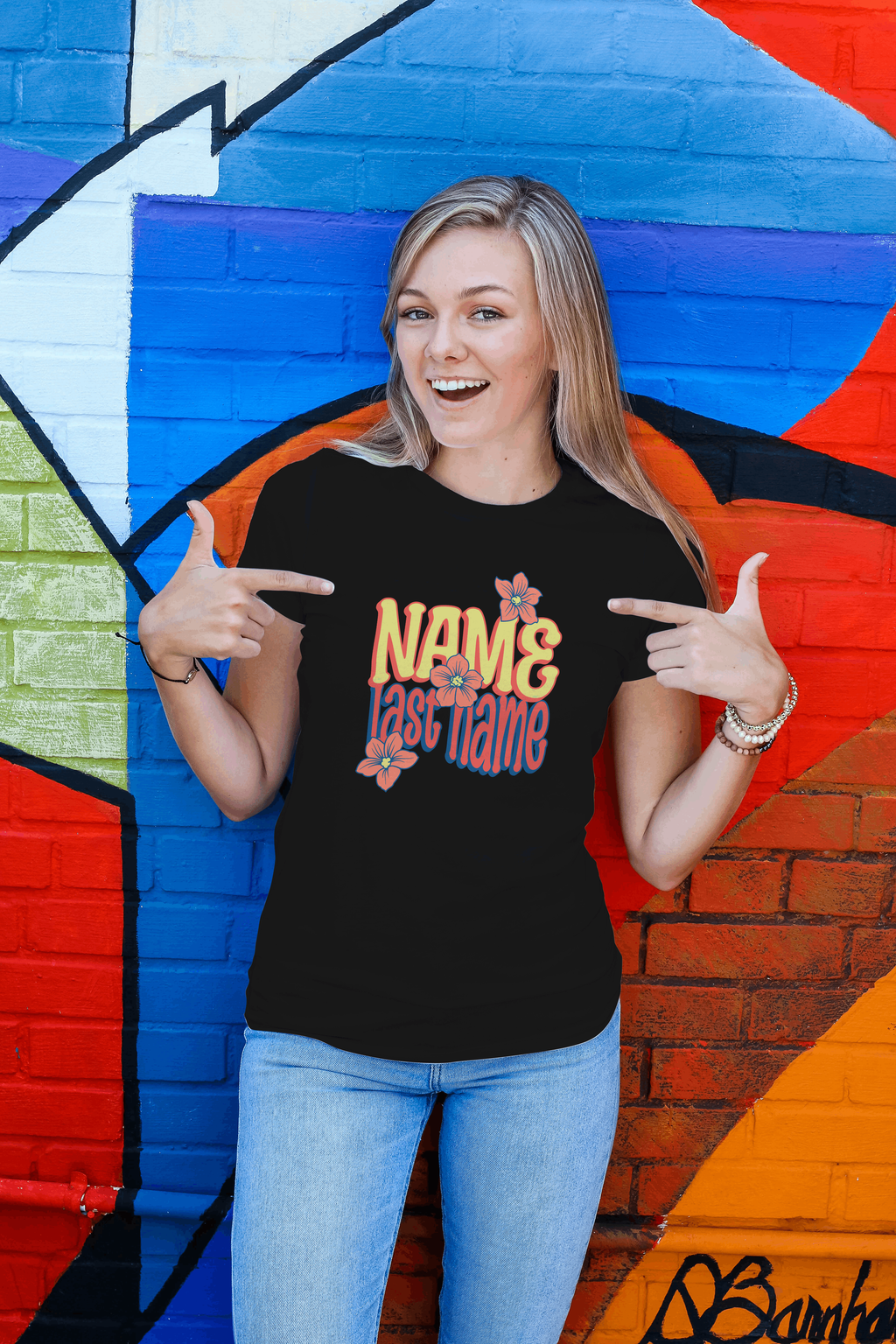 personalized shirt with a feminine design with name and last name