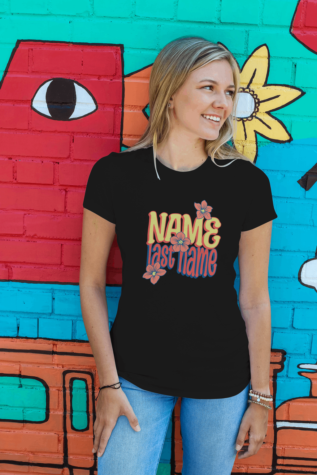 personalized shirt with a feminine design with name and last name