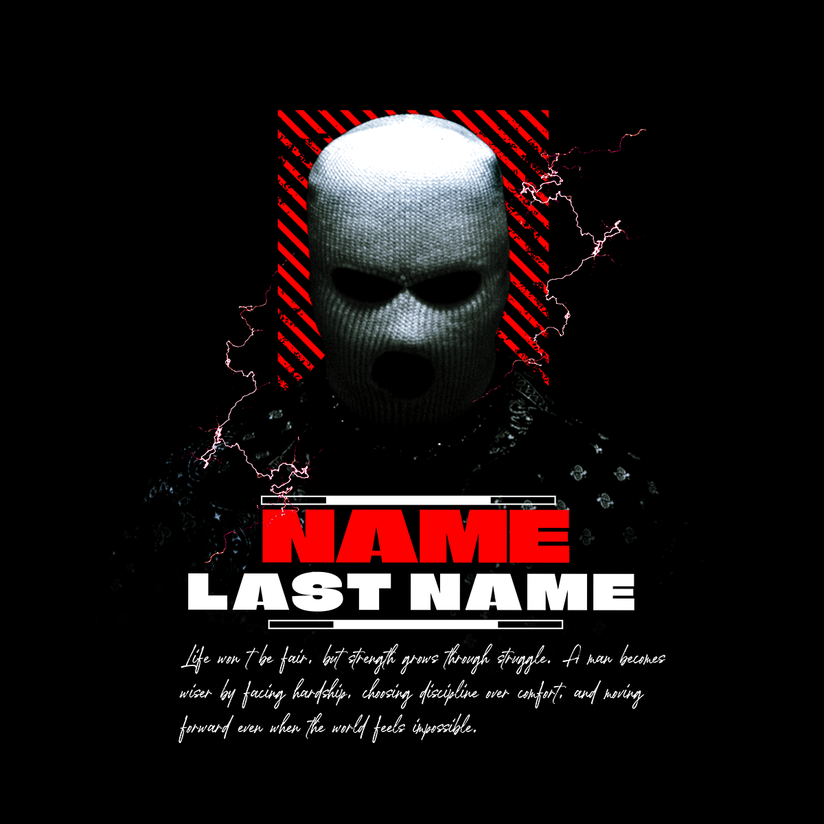 Personalized Masked Warrior Sweatshirt — Add Your Name, Last Name & Custom Life Quote